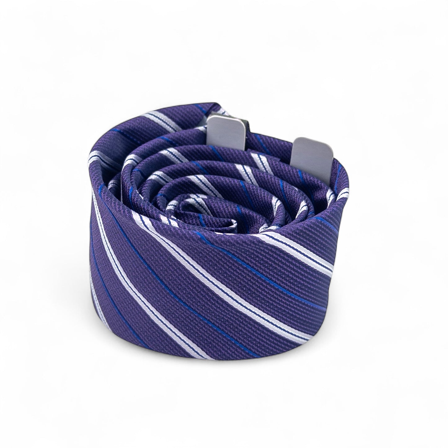 Corbata Morada con Rayas Blancas y Azules – Estilo Moderno