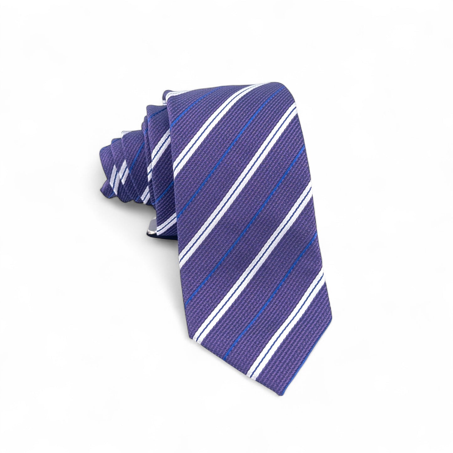 Corbata Morada con Rayas Blancas y Azules – Estilo Moderno