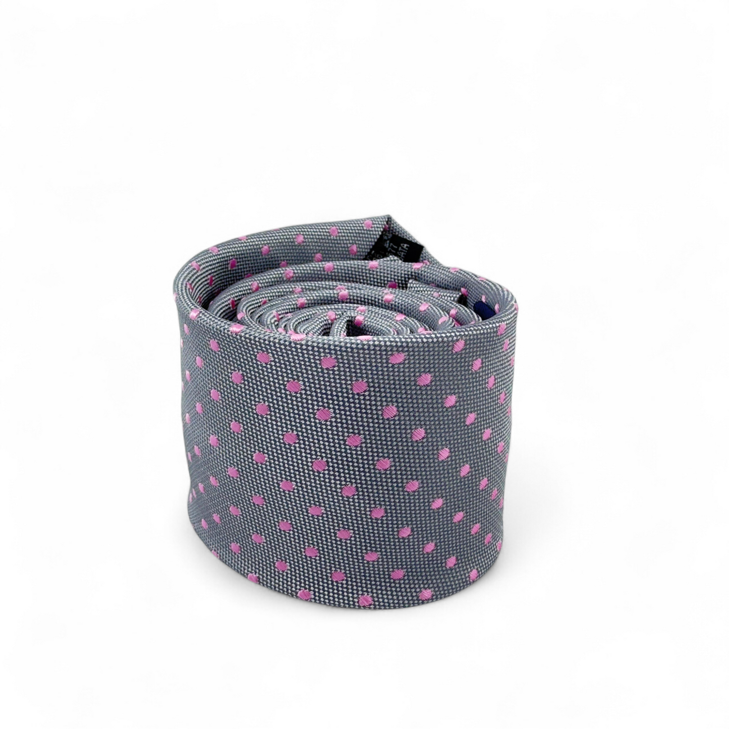 Corbata gris con puntos rosados