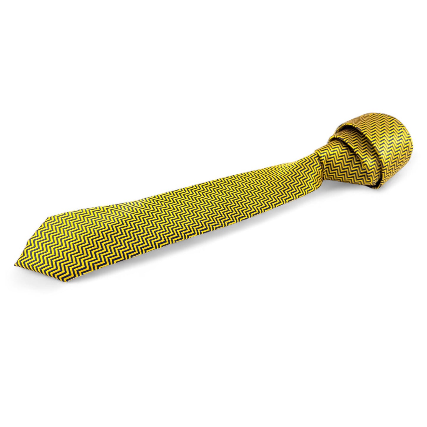 Corbata Amarilla con Patrón Zigzag Negro – Estilo Moderno