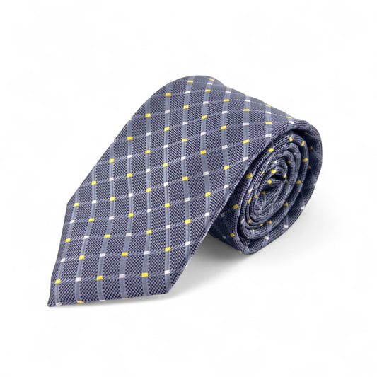 Corbata Gris con Líneas y Detalles Amarillos – Estilo Clásico