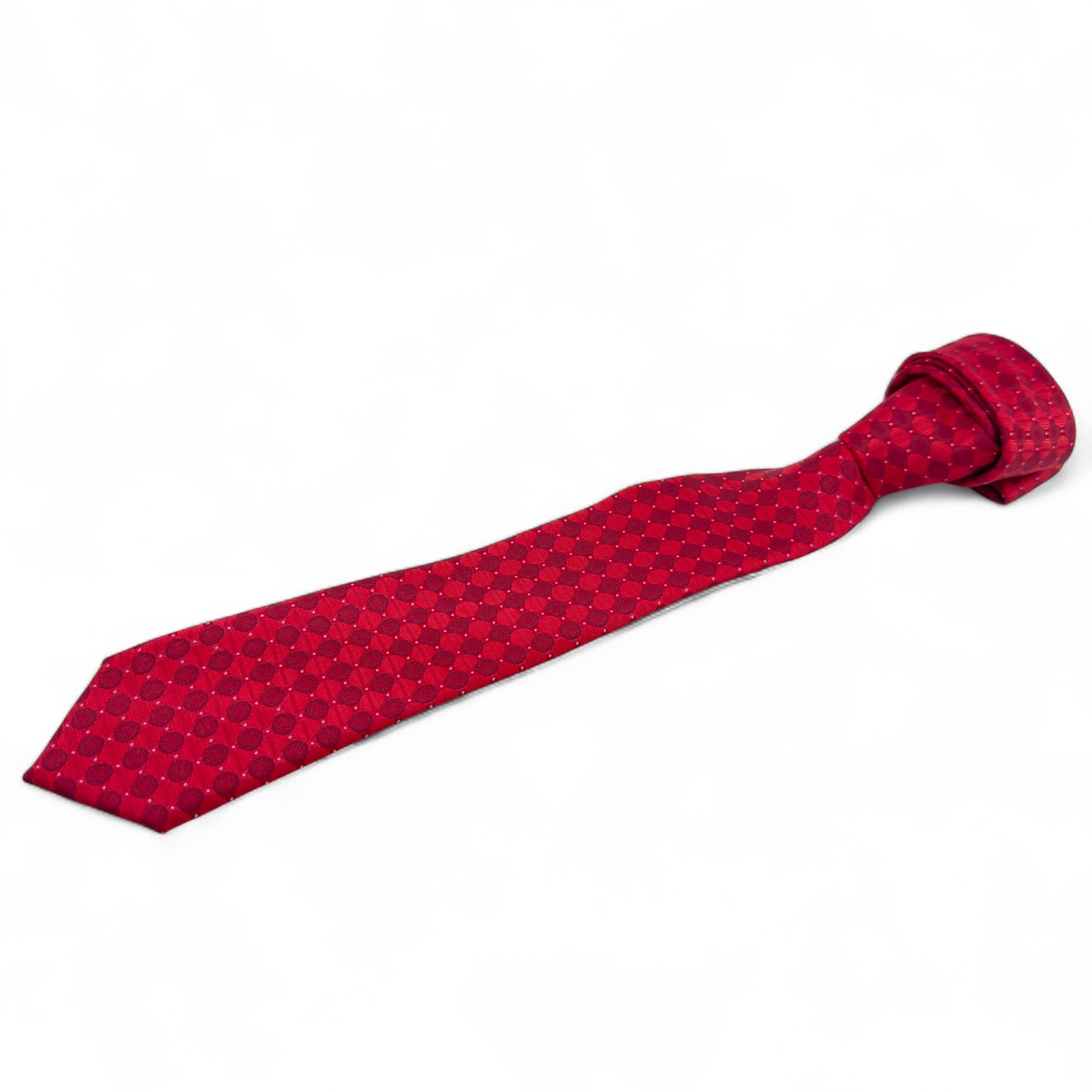 Corbata negra con microcuadros rojos y grises