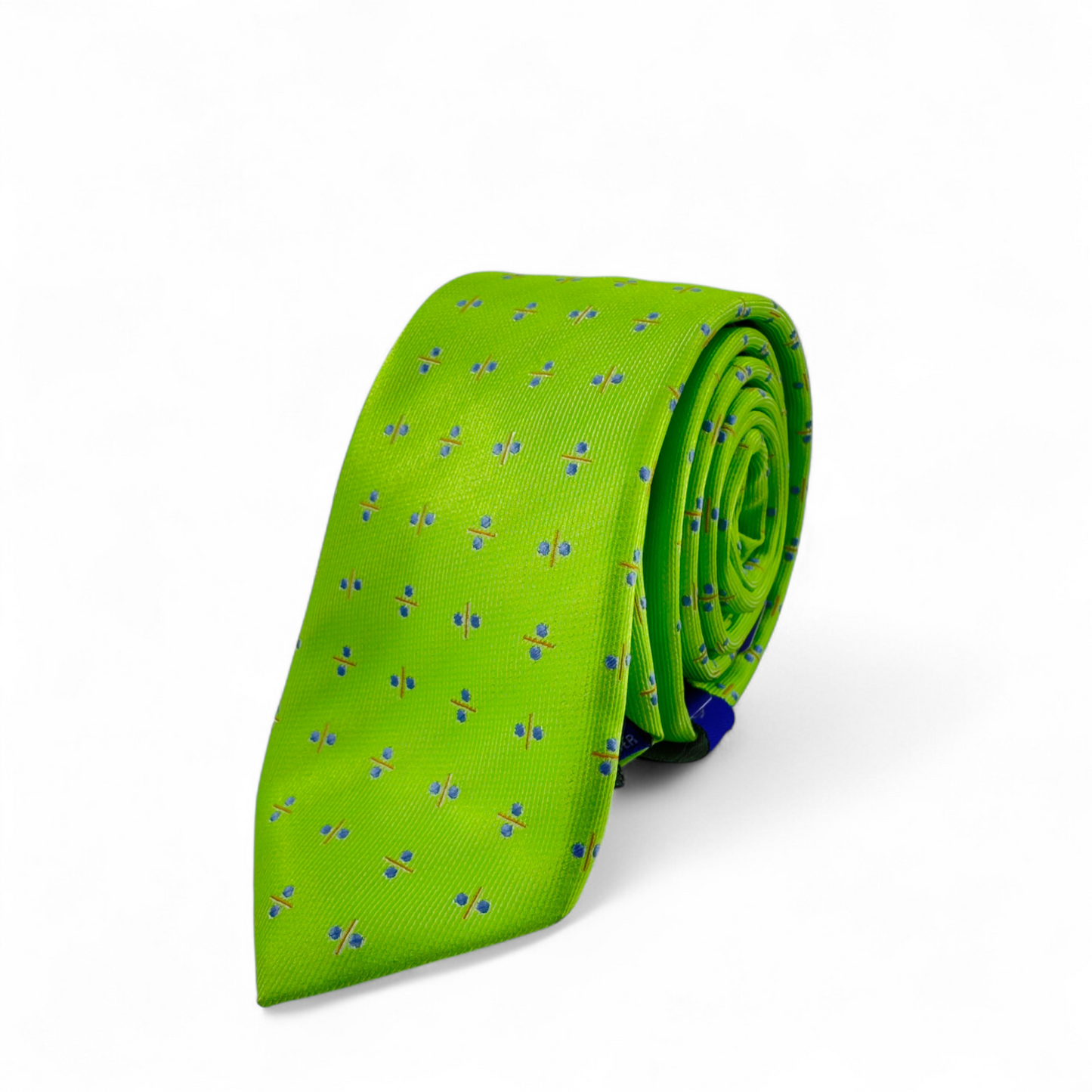Corbata verde con microdiseños azules