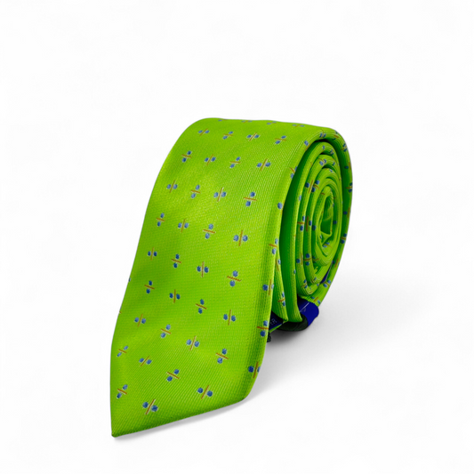 Corbata verde con microdiseños azules