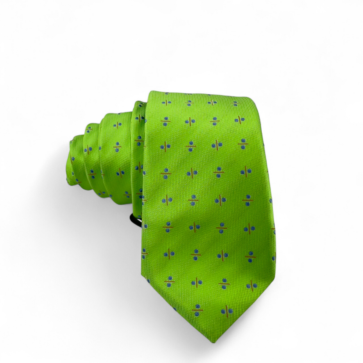 Corbata verde con microdiseños azules