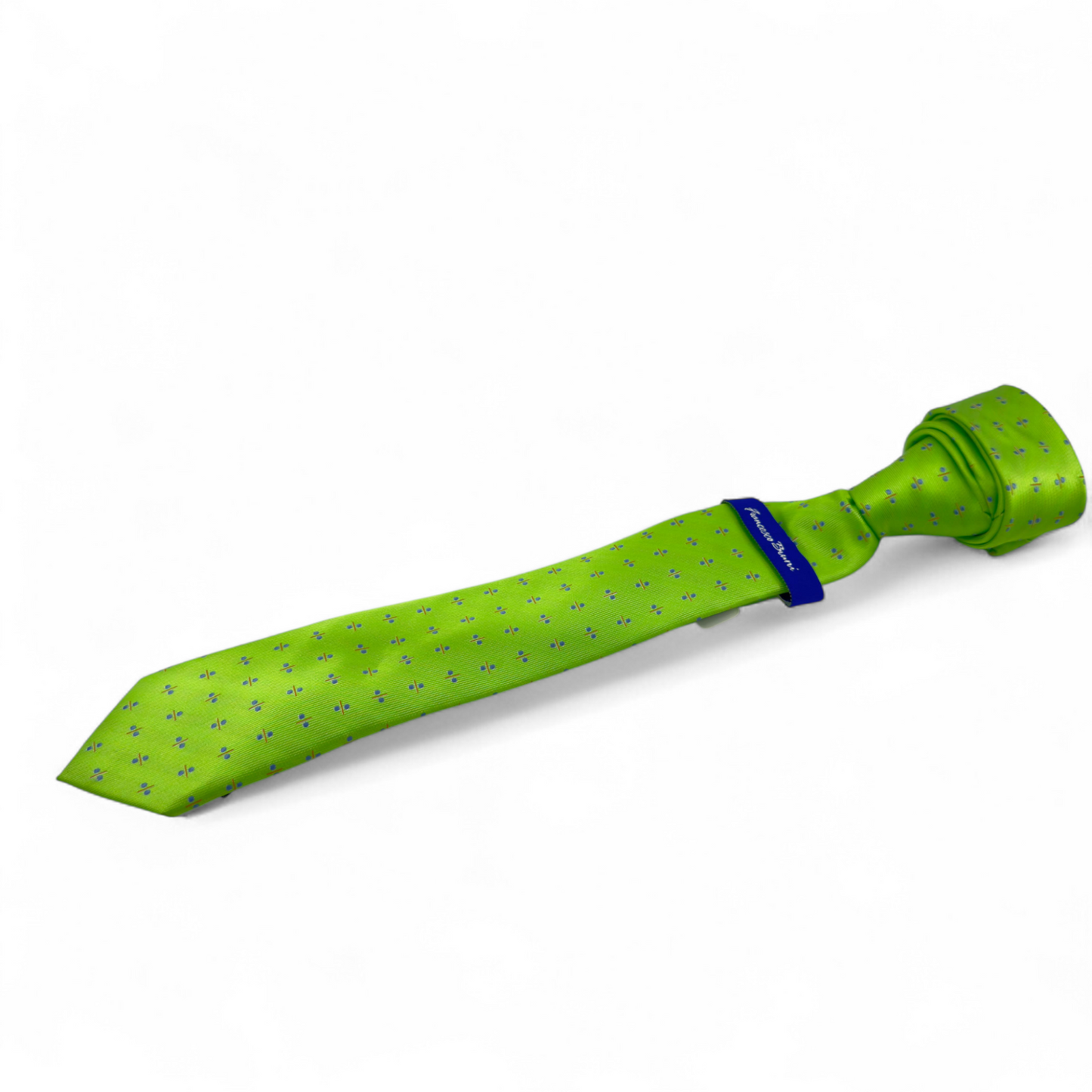 Corbata verde con microdiseños azules