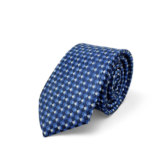 Corbata azul con patrón geométrico