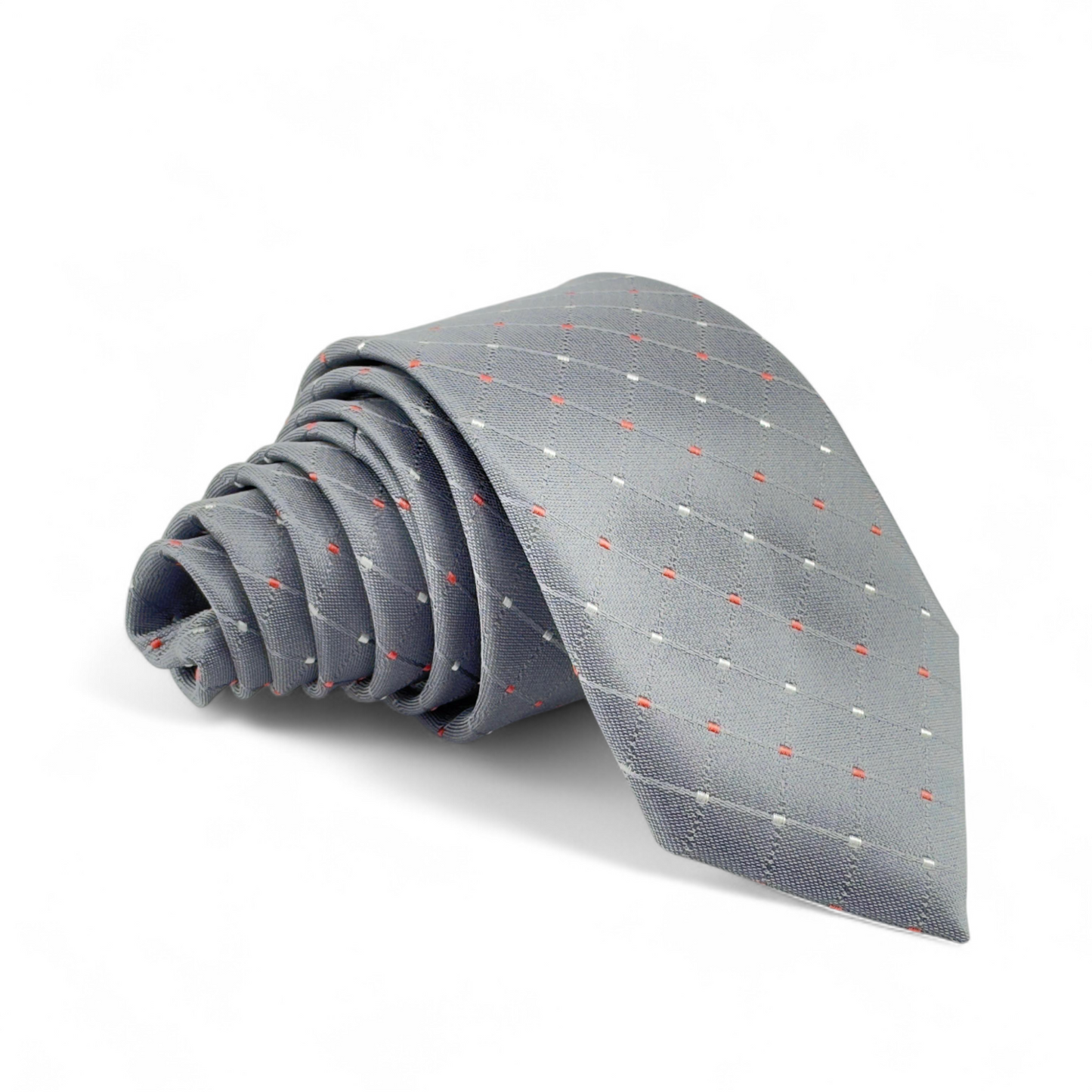 Corbata gris con patrón de cuadros y detalles rojos