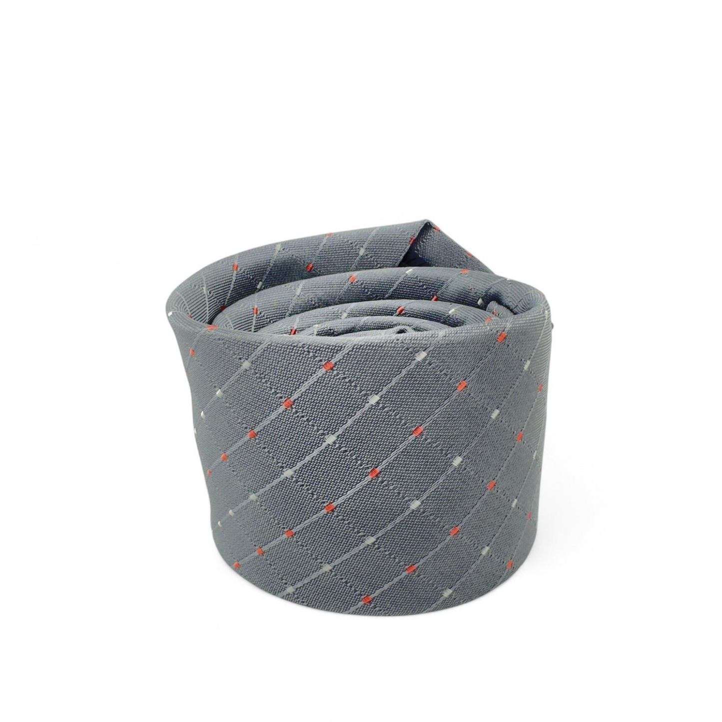 Corbata gris con patrón de cuadros y detalles rojos