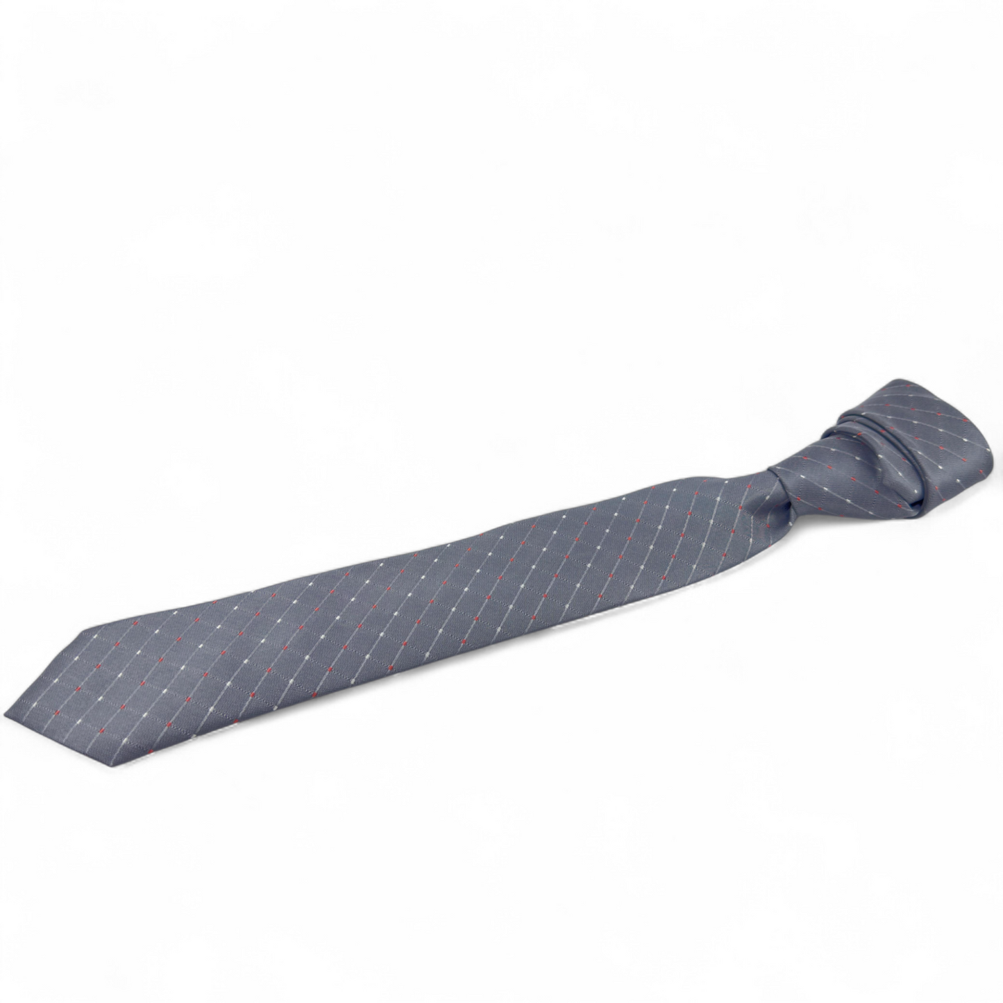 Corbata gris con patrón de cuadros y detalles rojos