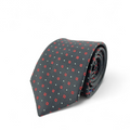 Corbata negra con microcuadros rojos y grises
