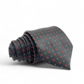 Corbata negra con microcuadros rojos y grises