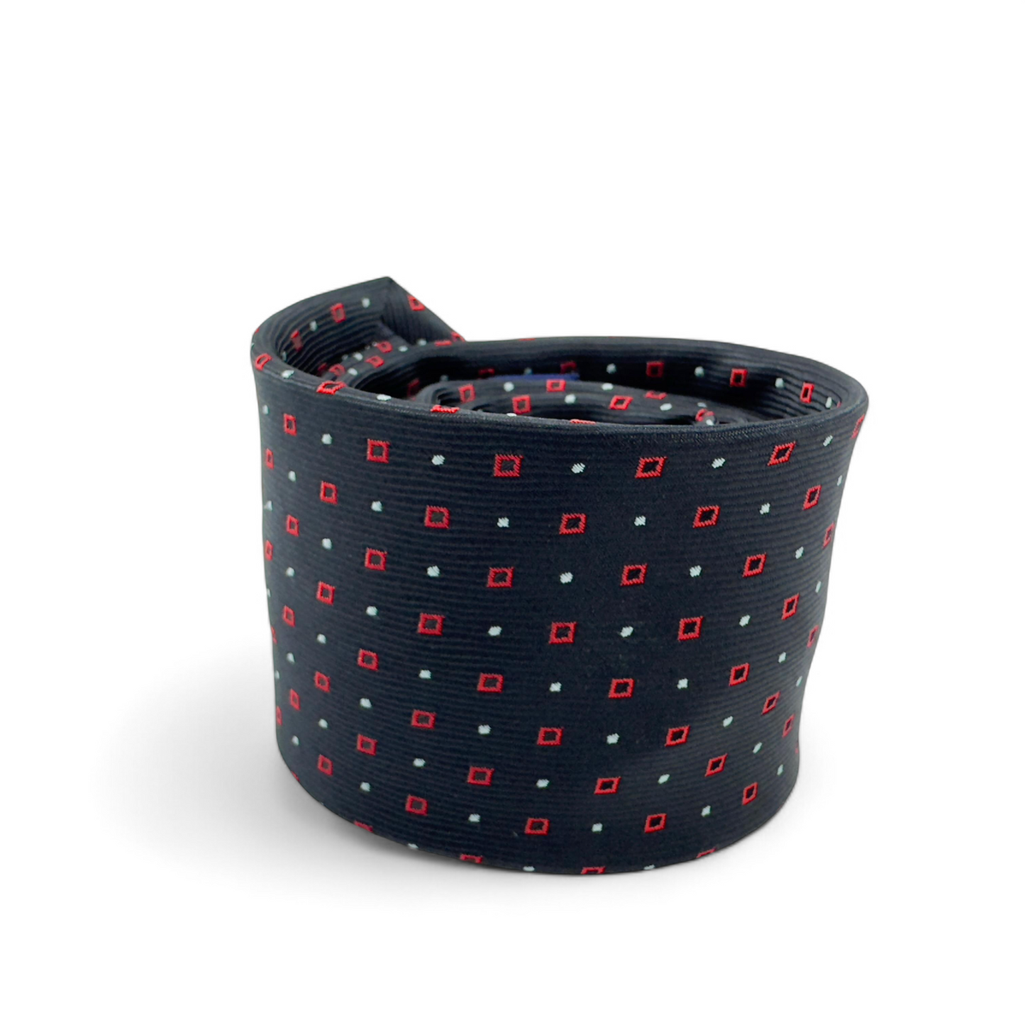 Corbata negra con microcuadros rojos y grises