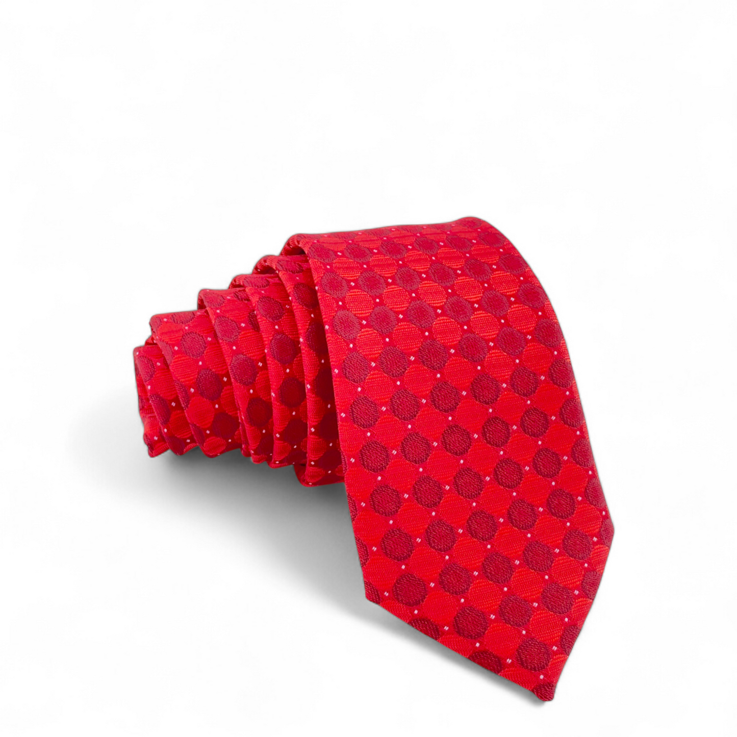 Corbata negra con microcuadros rojos y grises