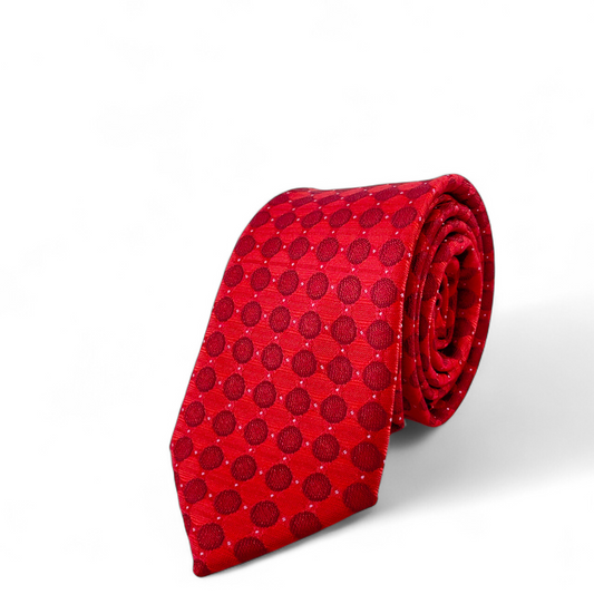 Corbata negra con microcuadros rojos y grises