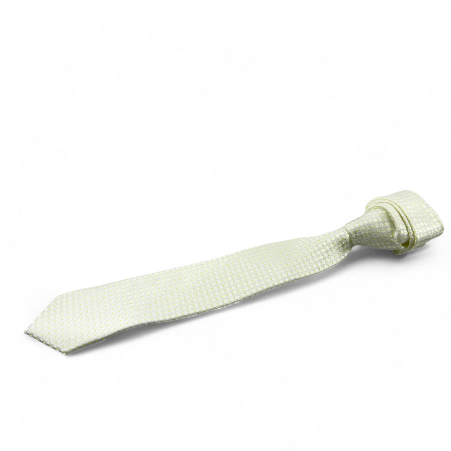 Corbata blanca satinada con detalles en hilo amarillo