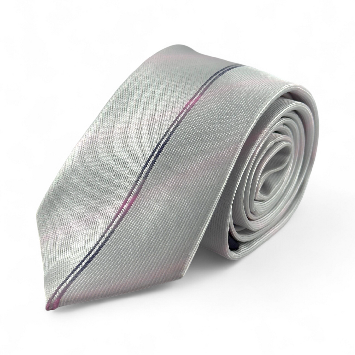 Corbata blanca con efecto gris y líneas sutiles rosadas