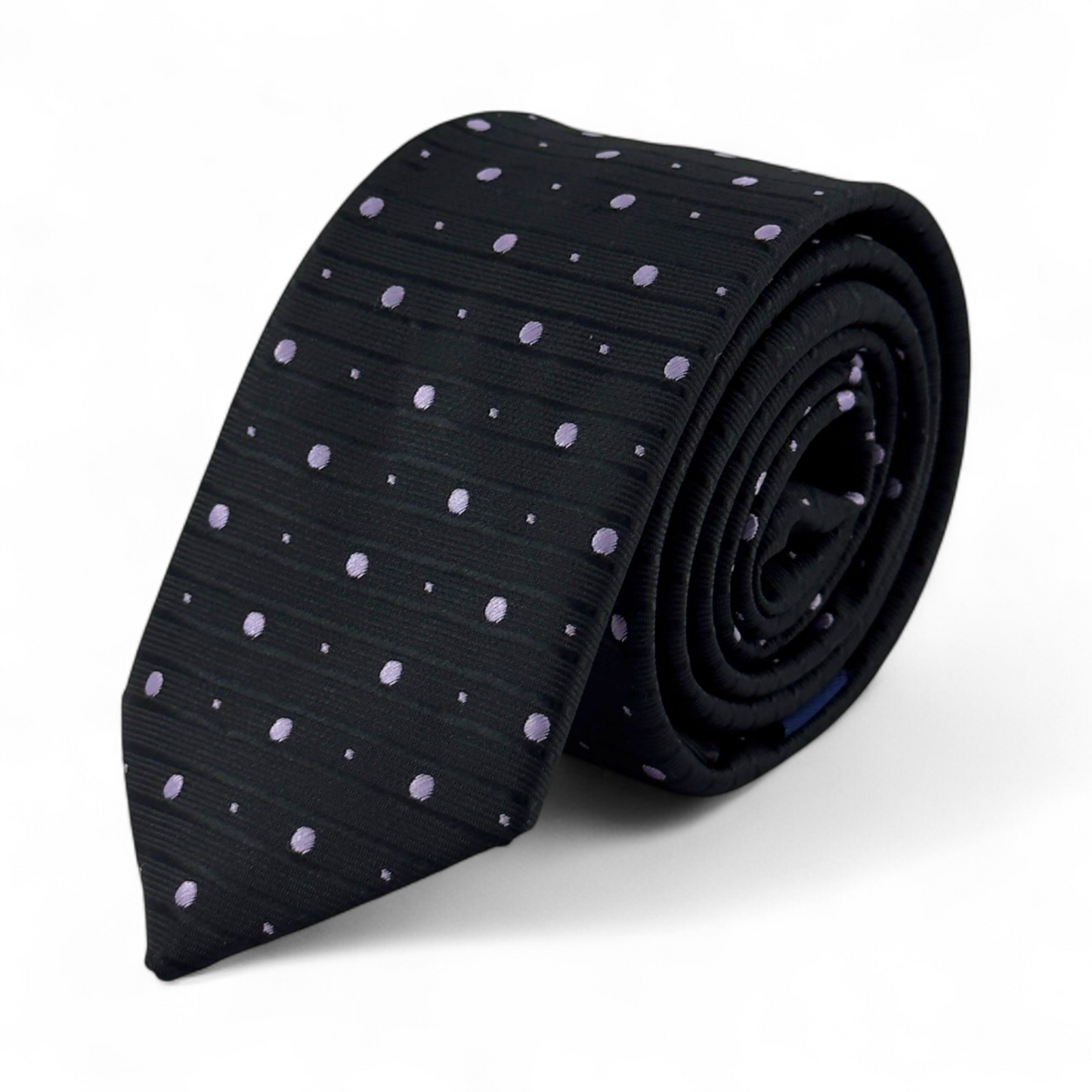 Corbata negra con puntos lila