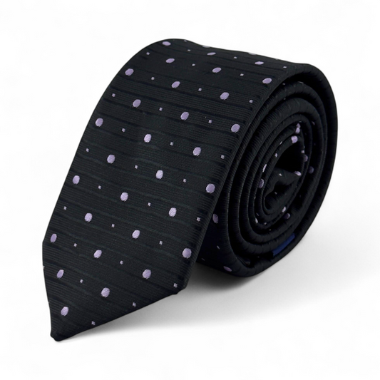 Corbata negra con puntos lila