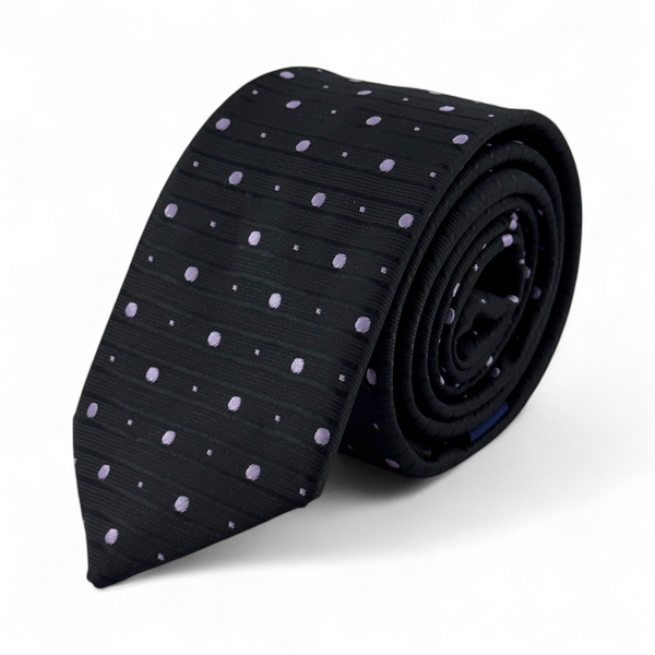 Corbata negra con puntos lila