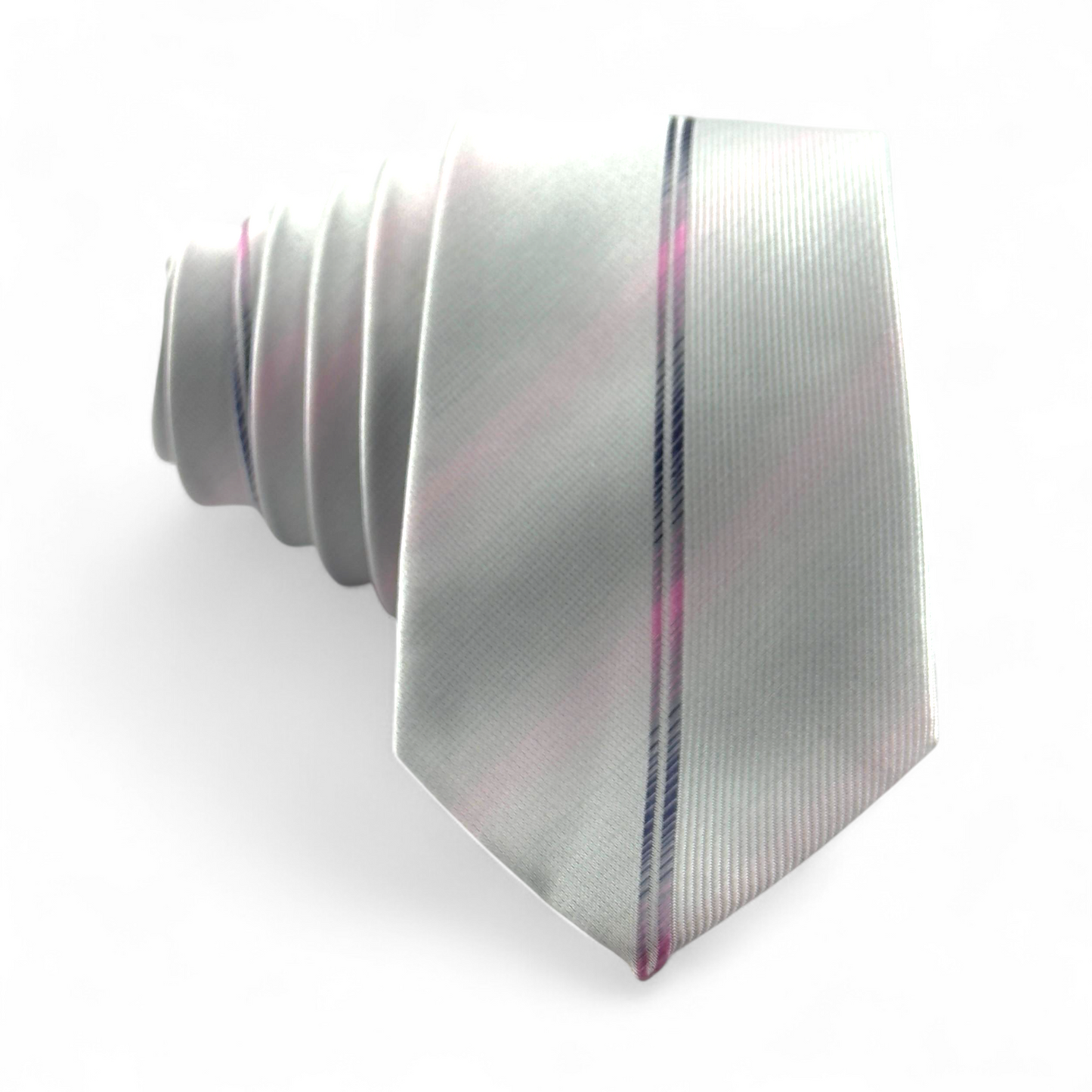 Corbata blanca con efecto gris y líneas sutiles rosadas
