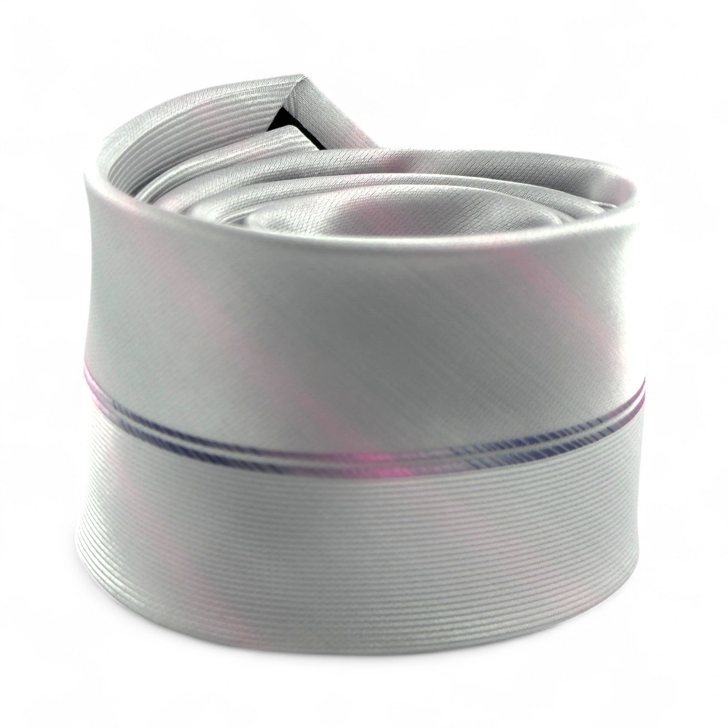 Corbata blanca con efecto gris y líneas sutiles rosadas