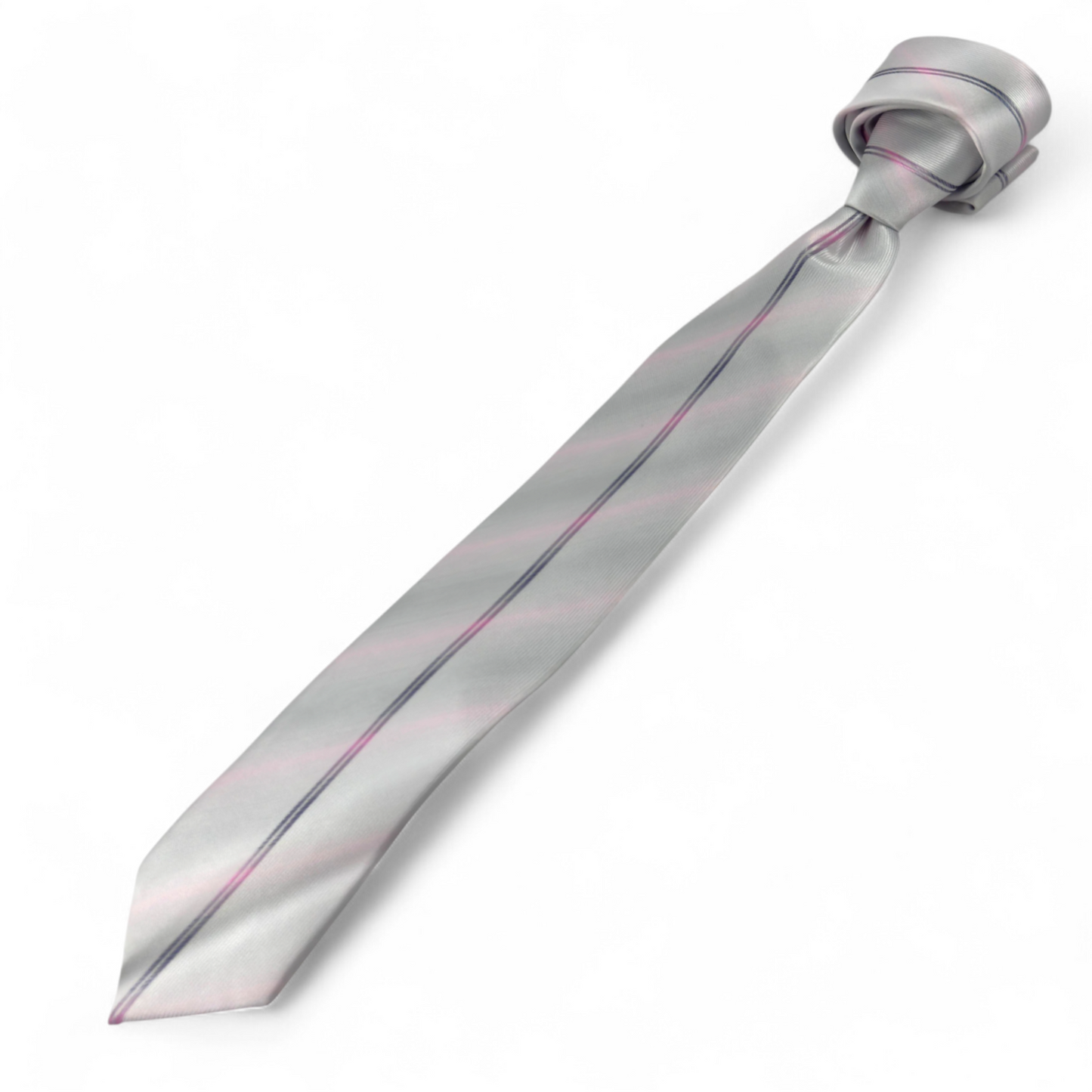Corbata blanca con efecto gris y líneas sutiles rosadas
