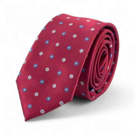 🌺 Corbata roja/Burdeos con Motivos Florales – Distinción con un toque moderno